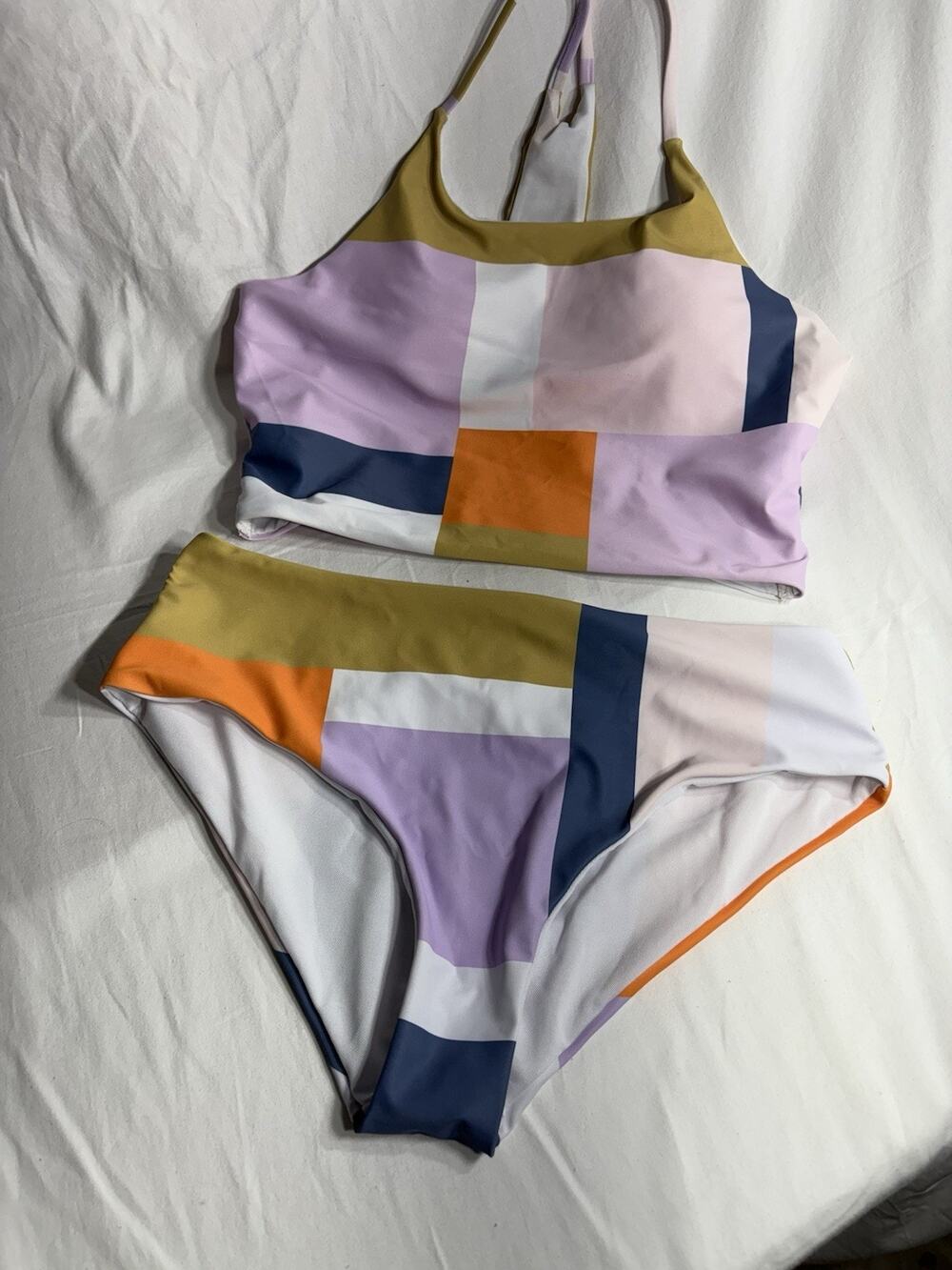 Walkonbeach Colorblock High Neck and Mid Waist Bikini, Size Large